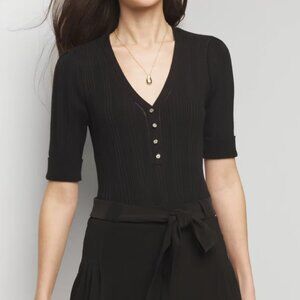 NWT Cashmere Blend Elbow-Sleeve Henley Sweater